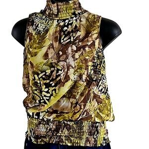 Serenade New York Sleeveless Mock Neck Blouse - Size M (Earth Tone Print)